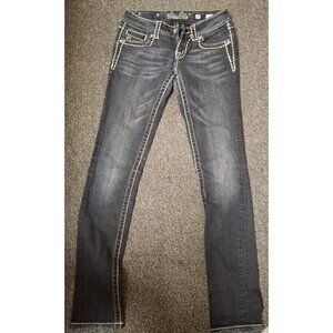 Miss Me Buckle Black Skinny Jeans Womens 25X33 Flap Pocket Y2K Stretch Denim